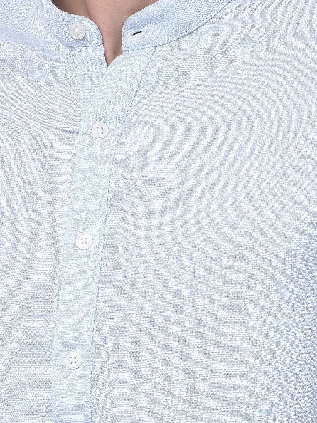 Numero Uno Men Blue Mandarin Collar Slim Fit Shirt